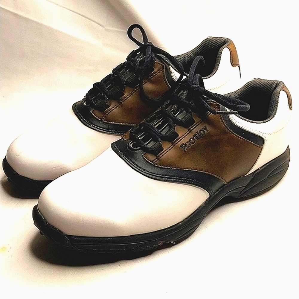 FootJoy GreenJoys Mens Golf Shoes Sz 10.5M 45516 White Brown Soft Spikes